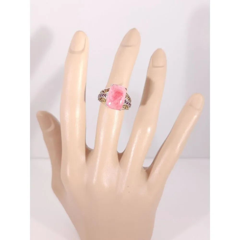 Thulite and Garnet 14k YG Accents Platinum over Sterling Silver